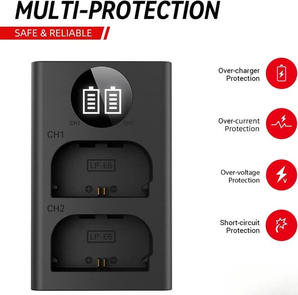 Laddare för Canon LP-E6 LP-E6N LP-E6NH batteri USB dubbla platser