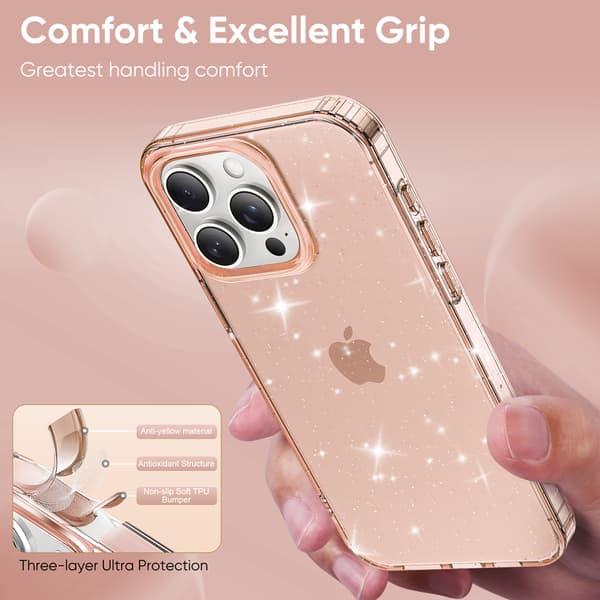 Telefondeksel til iPhone 16 Pro Max Glitter Støtsikkert Robust Gold