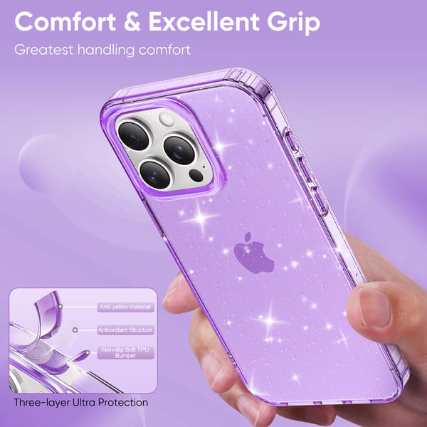 Telefondeksel til iPhone 16 Pro Max Glitter Støtsikkert Robust Purple