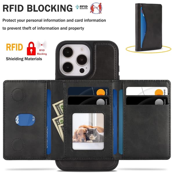 Telefonfodral för iPhone 17 Pro Max Plånbokskortficka Kreditkortsfack Stöd Gray
