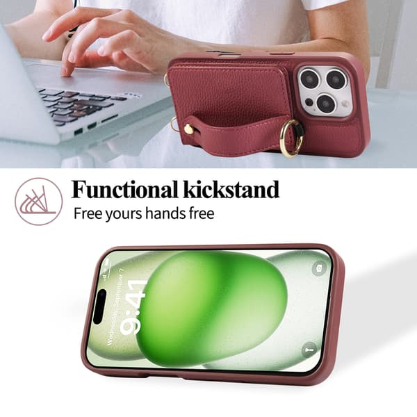 Telefonfodral för iPhone 16 Pro Max Plånbok Crossbody Stöd Red