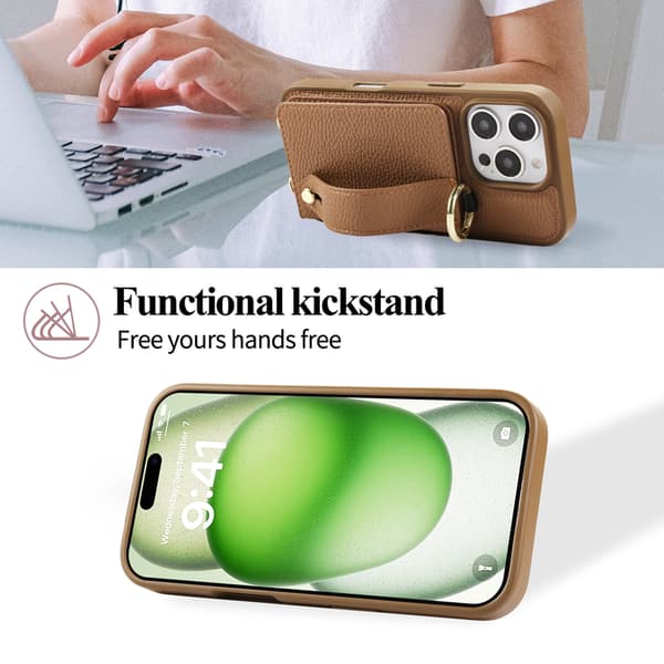 Telefonfodral för iPhone 16 Pro Max Plånbok Crossbody Stöd Brown