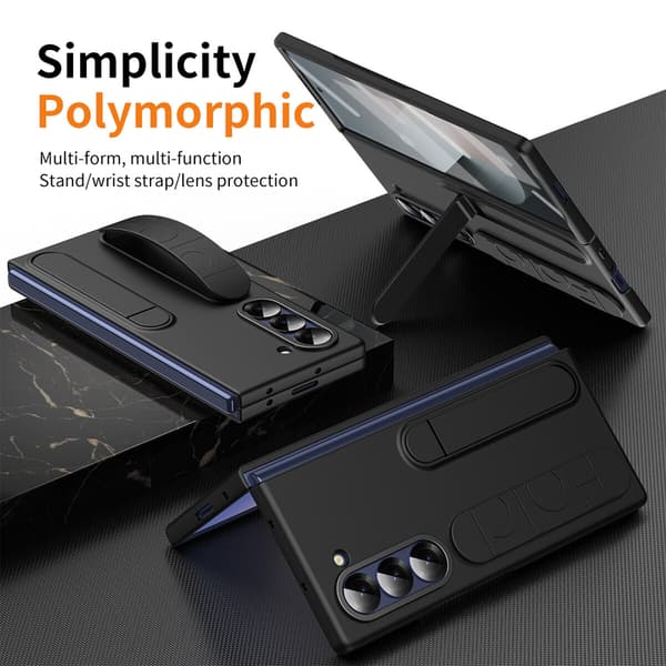 Telefondeksel til Samsung Galaxy Z Fold 7 Støtteben Skjermbeskytter Håndleddsstropp Støtsikker Robust Black