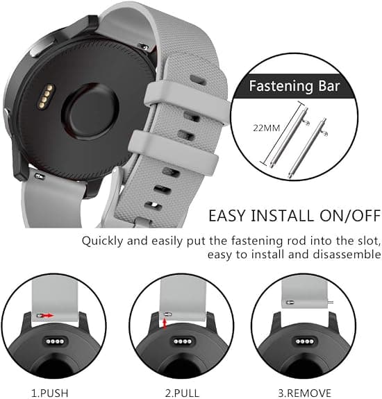 Rem til Garmin Vivoactive 4/Forerunner 255/265, 22mm Silikone Quick Release Erstatningsrem Grey
