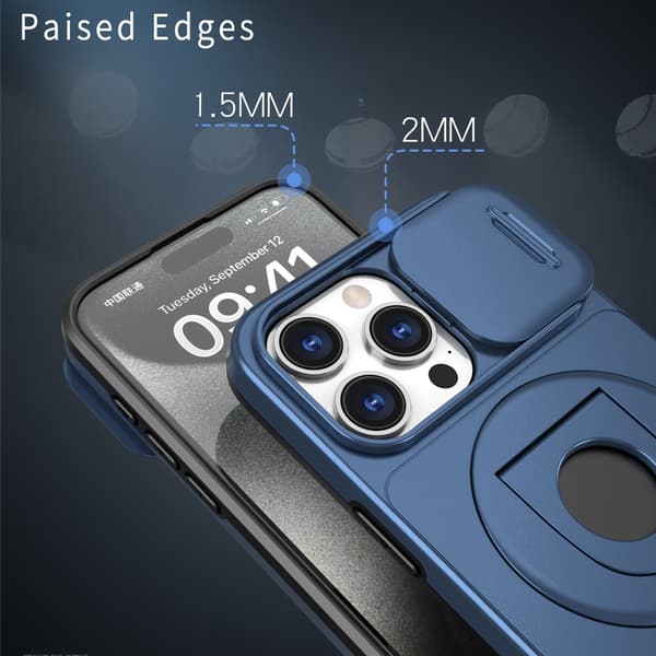 Telefondeksel til iPhone 16 Pro Max Støtteben Støtsikkert Magnetisk Robust Blue