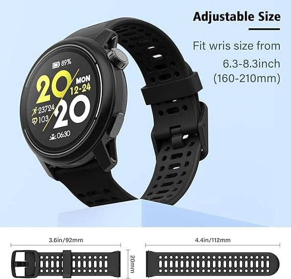 Rem til Coros Pace 2, Forerunner 245/645/55 Silikone Quick Release Urrem 20mm Black
