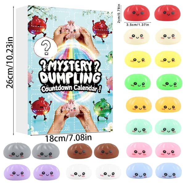 Julekalender, 24 stk. Mystery Dumpling Squishy Blind Box, Langsomt Stigende Fidget Legetøj, Sensorisk Stress- og Angstdæmpende Gave Style E
