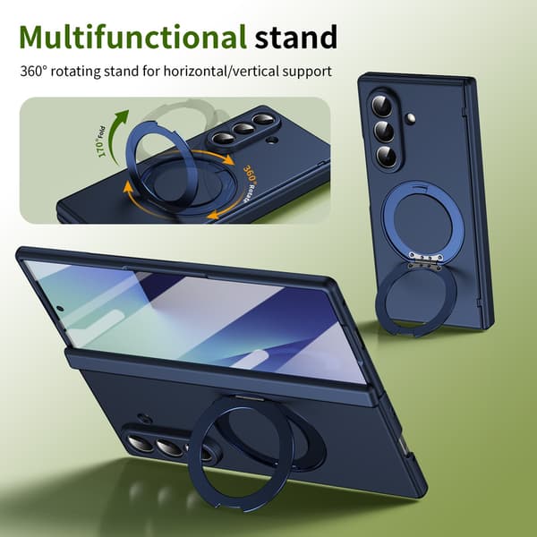 Telefondeksel til Samsung Galaxy Z Fold 7 Magnetisk Støtteben Ringholder Støtsikkert Robust Blue