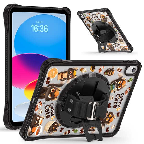 Skyddsfodral för iPad Air 6:e 11-tums 2024, 360° roterbart stativ, handrem