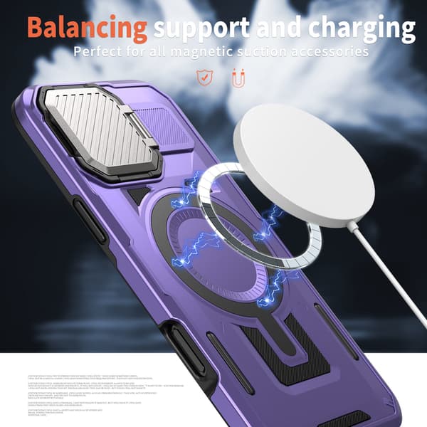 Telefondeksel til iPhone 17 Pro Max Støtteben Linsebeskyttelse Robust Magnetisk Purple