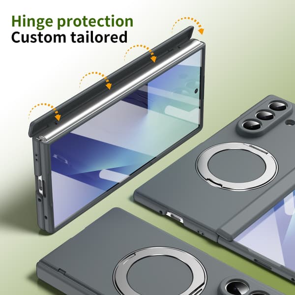 Telefondeksel til Samsung Galaxy Z Fold 7 Magnetisk Støtteben Ringholder Støtsikkert Robust Gray