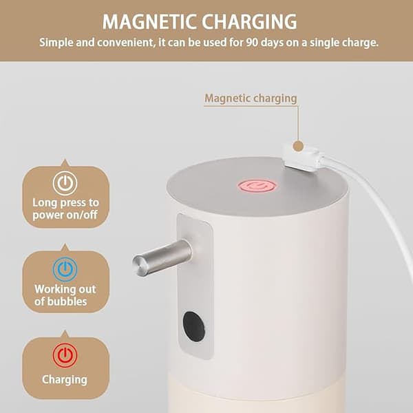 Automatisk skumsåpedispenser, magnetisk lading, smart sensor (hvit)