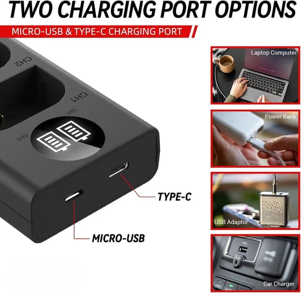 Laddare för Canon LP-E6 LP-E6N LP-E6NH batteri USB dubbla platser