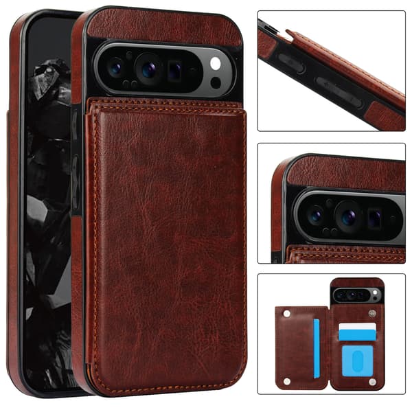 Fodral för Google Pixel 10/10Pro, med kortplats, PU-lädermaterial Brown