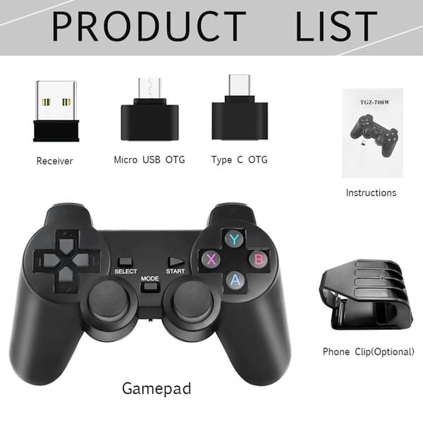 Trådløs kontroller for PS3/PC/TV/Android – 2.4G Gamepad, Plug and Play med doble adaptere og klips White