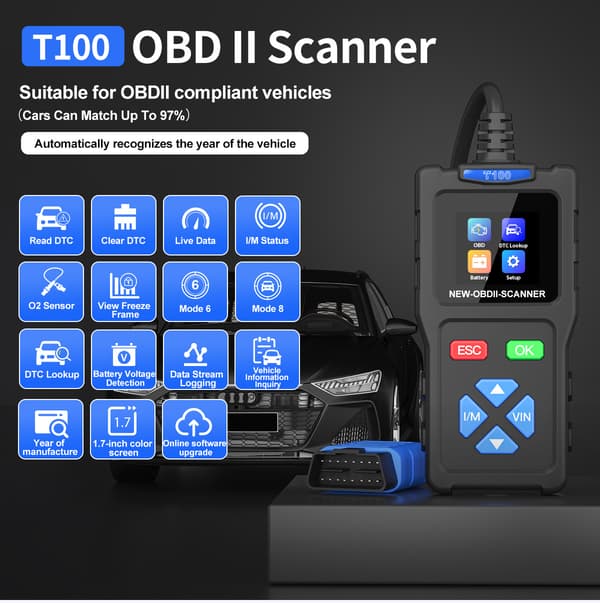 Bildiagnostik T100 OBDII Bilfelkodsläsare