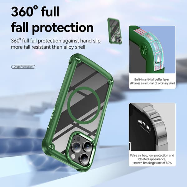Telefondeksel til iPhone 16 Pro Max Klart Støtsikkert Magnetisk Robust Green