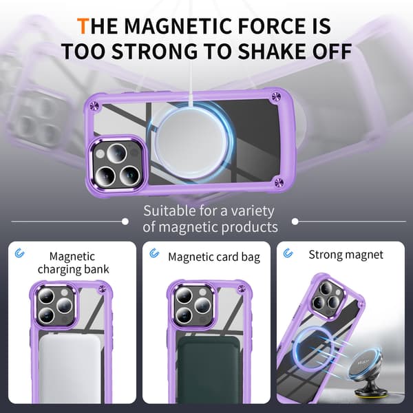 Telefondeksel til iPhone 16 Pro Max Klart Støtsikkert Magnetisk Robust Purple