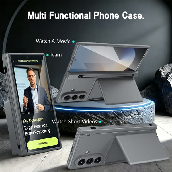 Telefonfodral för Samsung Galaxy Z Fold 7 Stöd Hinge Skydd Plånbok Stötsäker Robust Gray