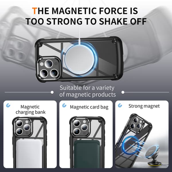 Telefondeksel til iPhone 16 Pro Max Klart Støtsikkert Magnetisk Robust Black