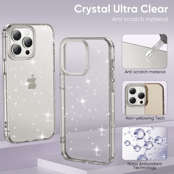 Telefoncover til iPhone 16 Pro Max Glitter Stødsikkert Robust White