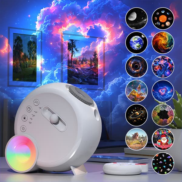 Stjernehimmelprojektor med Bluetooth-musikkavspilling, inkluderer 13 planetariske disker