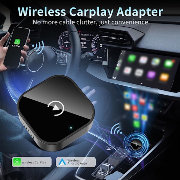 Trådløs CarPlay-adapter 2-i-1 Plug & Play, for iPhone og Android E
