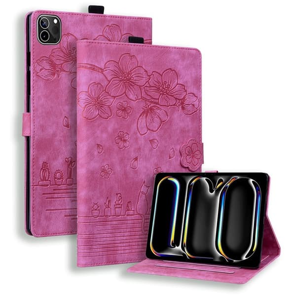 Futteral til iPad Air 11 2024, Lærmateriale Blomstermønster (rose rosa)