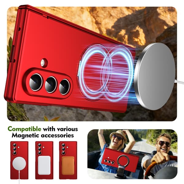 Telefonfodral för Samsung Galaxy Z Fold 7 Magnetiskt Stödring Hållare Stötsäkert Robust Red