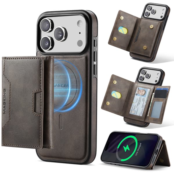 Etui til iPhone 17, magnetisk aftageligt pung-etui Coffee Brown iPhone17