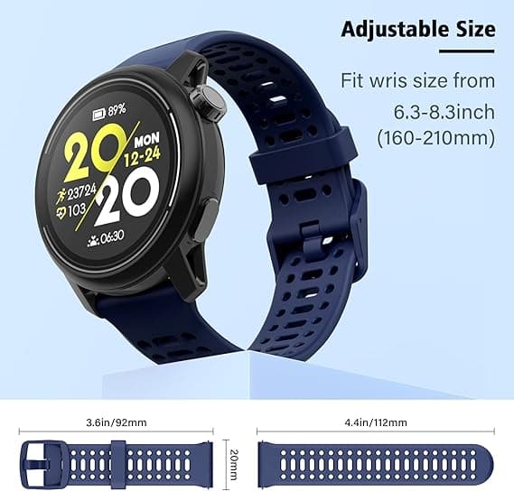 Rem til Coros Pace 2, Forerunner 245/645/55 Silikone Quick Release Urrem 20mm Dark Blue