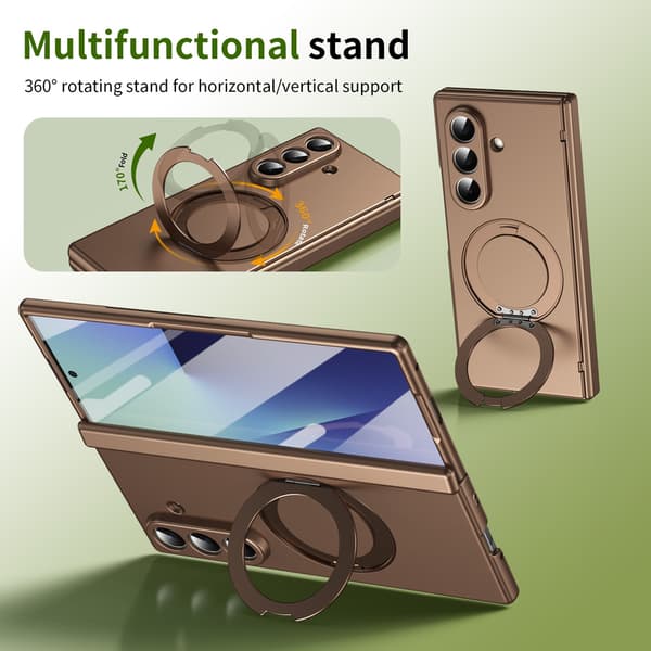 Telefondeksel til Samsung Galaxy Z Fold 7 Magnetisk Støtteben Ringholder Støtsikkert Robust Gold