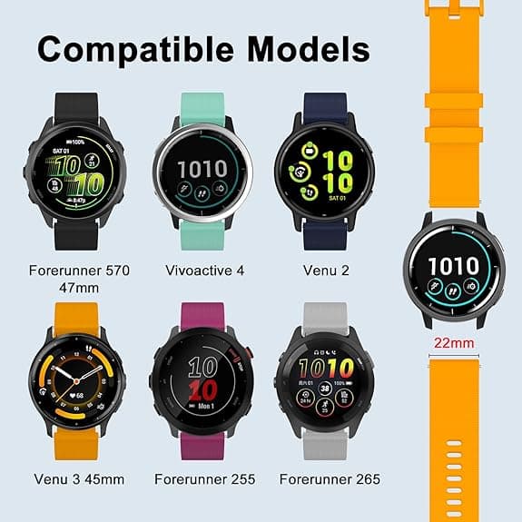 Rem til Garmin Vivoactive 4/Forerunner 255/265, 22mm Silikone Quick Release Erstatningsrem Yellow