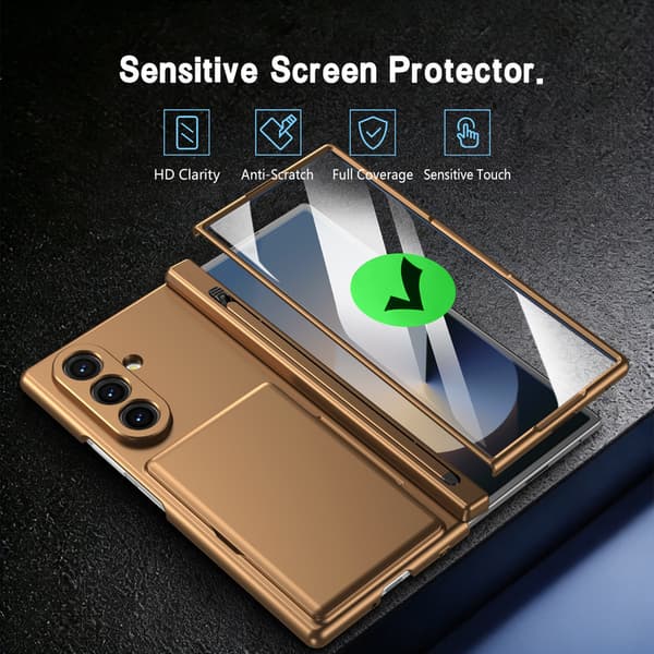 Telefonfodral för Samsung Galaxy Z Fold 7 Stöd Hinge Skydd Plånbok Stötsäker Robust Gold
