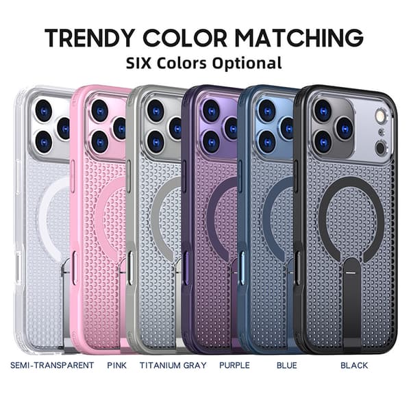 Etui til iPhone 18 Pro / 17 Pro med uthulet varmeavledning og skjult støtteben Grey