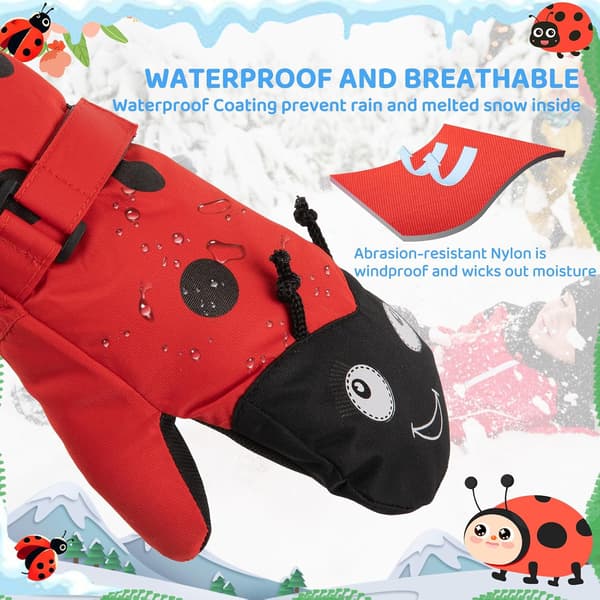 Skihandsker til børn, vandtætte, vindtætte, varme til drenge og piger Ladybug M