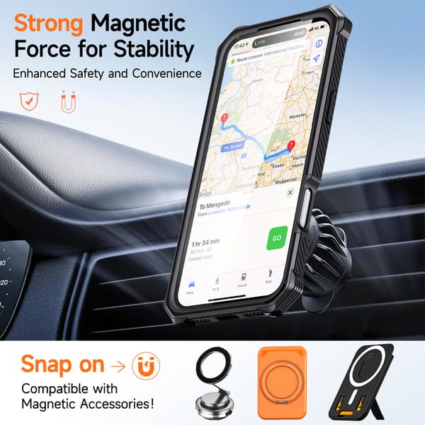 Fodral för iPhone 18 Pro Max / 17 Pro Max stötsäkert magnetiskt skyddsfodral med dolt stöd Grey