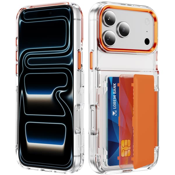 Puhelinkotelo iPhone 17 Pro Max -lompakko läpinäkyvä luottokorttipaikka Orange