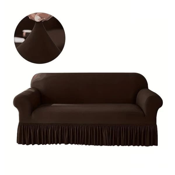 Sofatrekk med høy elastisitet, skjørtedesign, størrelse: 2-seter (140-185 cm) Dark Brown