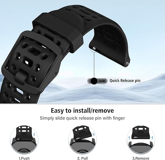Rem til Coros Pace 2, Forerunner 245/645/55 Silikone Quick Release Urrem 20mm Black