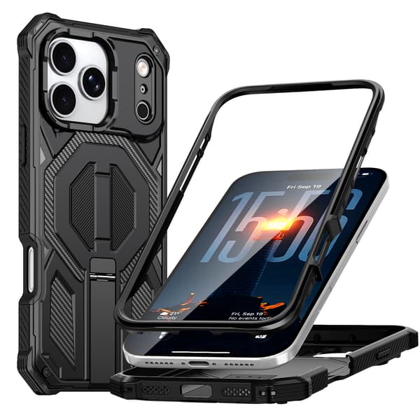 Fodral för iPhone 18 Pro Max / 17 Pro Max stötsäkert magnetiskt skyddsfodral med dolt stöd Black