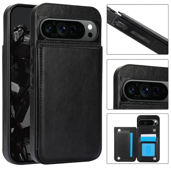 Fodral för Google Pixel 10 ProXL, med kortplats, PU-lädermaterial Black