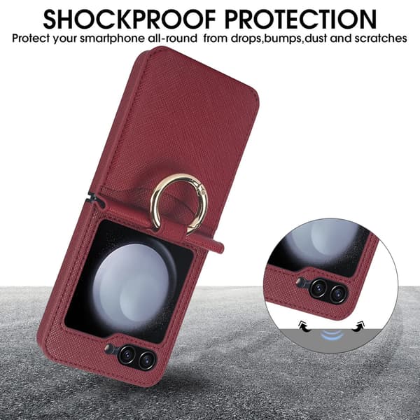 Telefonfodral för Samsung Galaxy Z Flip5 Ringställ Plånbok Stötsäker Robust 360 Skydd Red