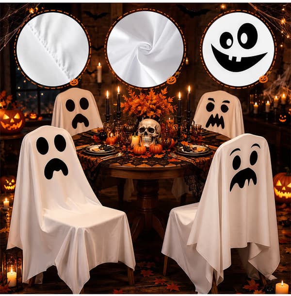 Halloween Spökstolsöverdrag, Svart, 120*200 CM, 4-pack 4 Patterns