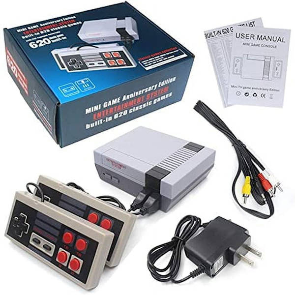 Minispelkonsol med NES dubbla kontroller, grå
