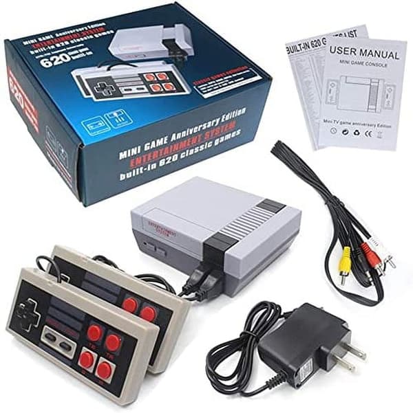Minispillekonsol med NES dobbelte controllere, grå