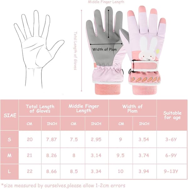 Vinter Vindtætte Vandtætte Skihandsker til Piger, Voksne og Kvinder Pink XL