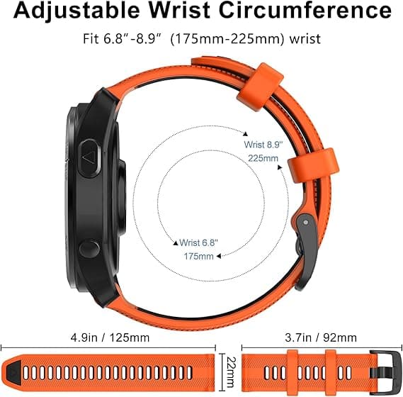 Urrem til Garmin Forerunner 965, Forerunner 955, Forerunner 945, Forerunner 935, Fenix 5 Silikone Erstatningsrem 22mm Orange