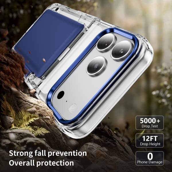 Puhelinkotelo iPhone 17 Pro Max -lompakko läpinäkyvä luottokorttipaikka Blue