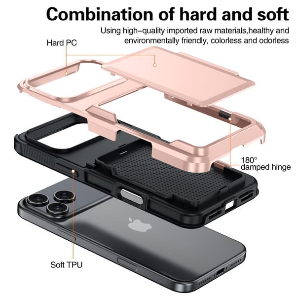 Fodral för iPhone 17 Pro, design med kortfack, dubbelskiktsstruktur, reptåligt Blue